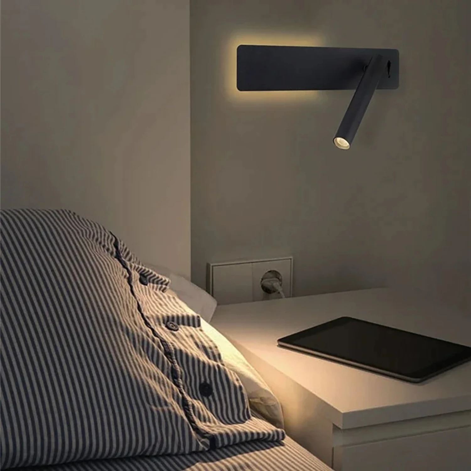 New LED Wall Lamp Reading Light  Bedroom Hotel Headboard Night Book Lamp Rotation Bedside Wall sconce with 3W Spot Led Light