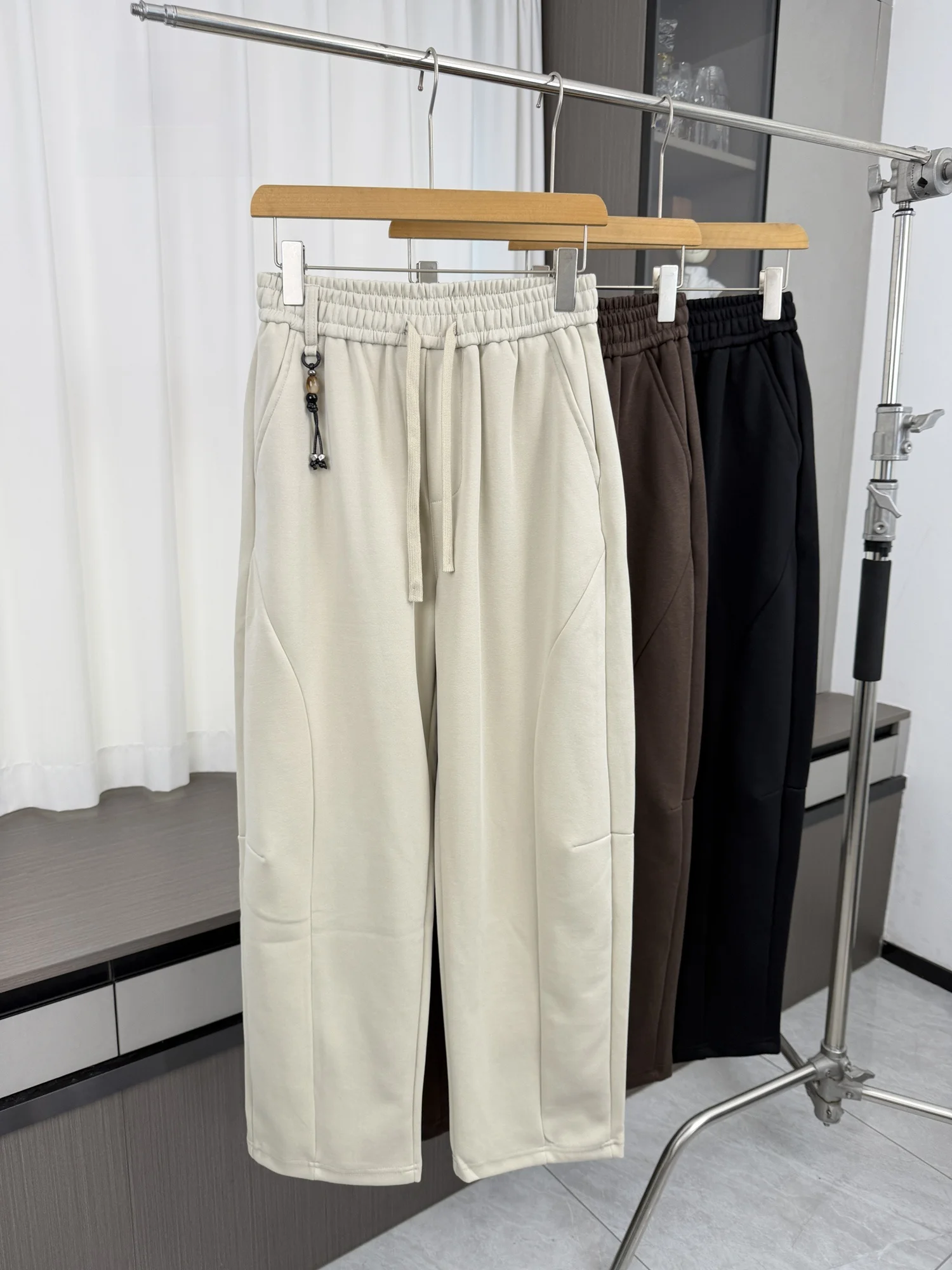 Loose Fit Men's Casual Pants with Rope Design Wide Leg Knife Shape Autumn Leisure Trousers Comfortable Drapey Style