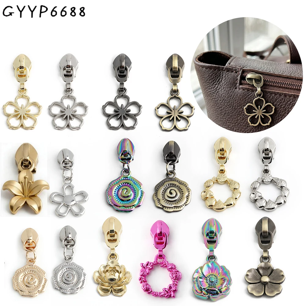 10/40/100PCS Varied Flower Shape 5# Nylon Head Puller Slider For DIY Sewing Clothing Wallet Pocket Bags Repair Kits Accessories