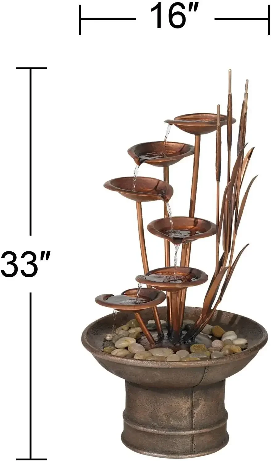 

Напольный фонтан Ashton Water Lilies and Cat Tails, 33 дюйма, большой, азиатский, для помещений и улицы, из смолы, с многоуровневым водопадом