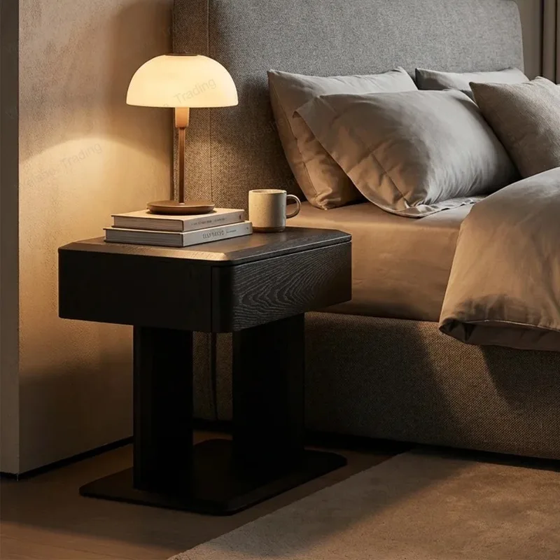 Italian minimalist white ash wood smoked nightstand, damped square nightstand, designer style, modern and minimalist