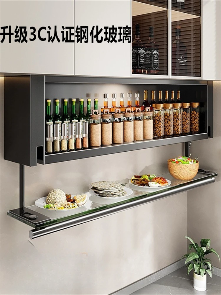 Kitchen seasoning rack, non-punching wall-mounted hanging cabinet, condiment box below wall storage  pull basket