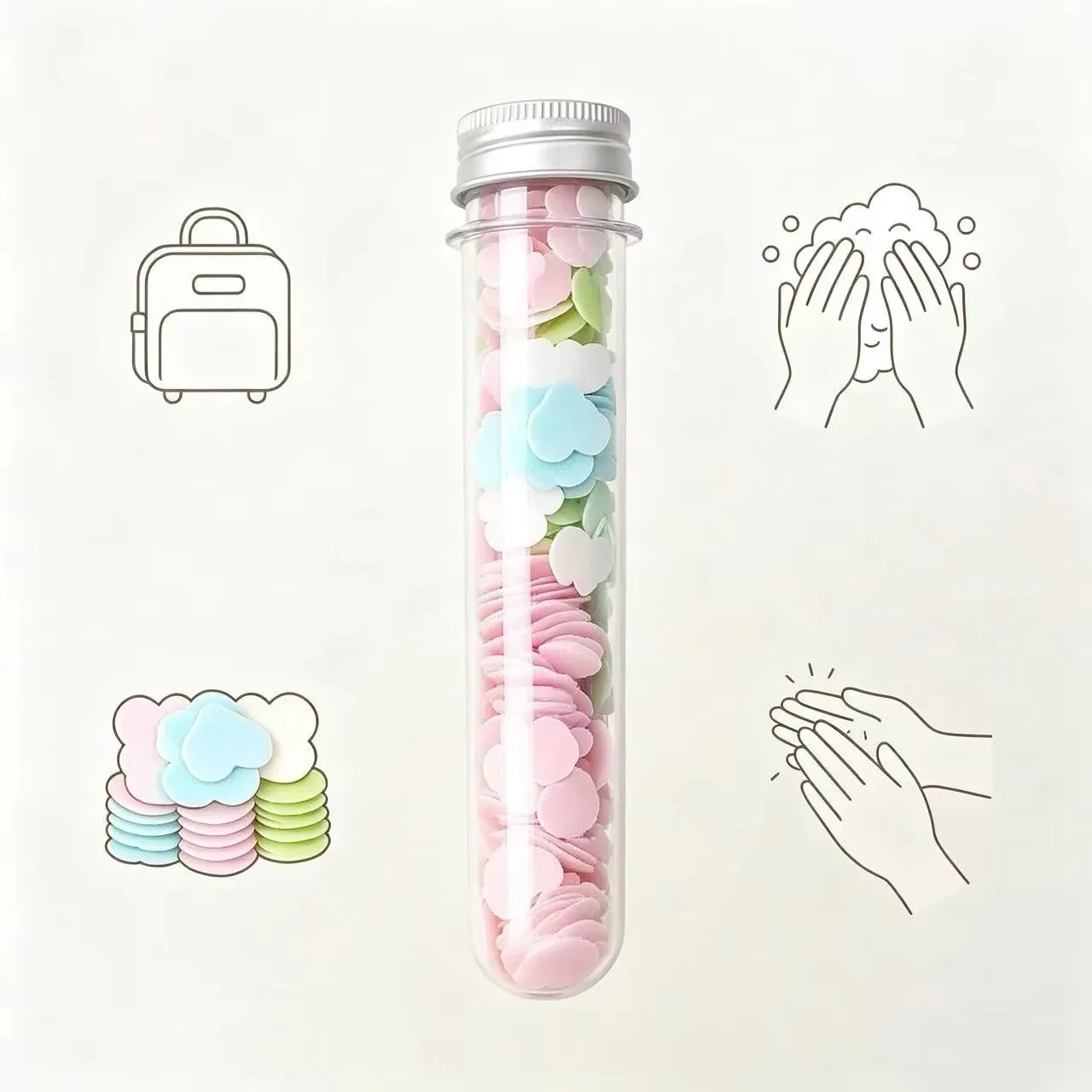 2/4pcs Disposable Travel Soap Leaves, Petal-Shaped 0.61in, Lathers Instantly, Fragrance Options, for Hotel, Camping, Office