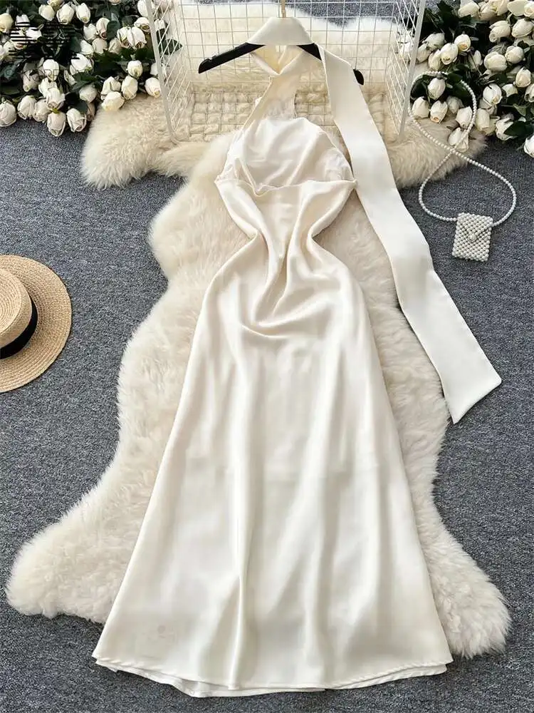 BabYoung الساتان حزب المرأة حمالة عالية الجودة الشريط تصميم فستان الشمس السيدات الصيف مثير 3D الأزهار الرسن اللباس