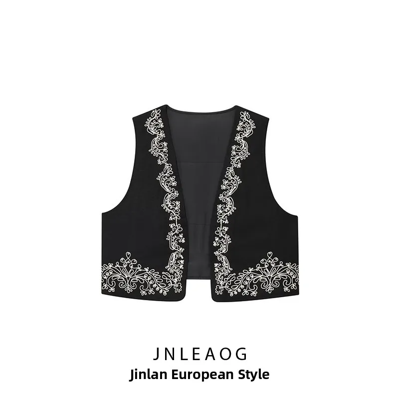 

ZBZA Весенний новый женский модный дизайн, хлопковый жилет с вышивкой, повседневный жилет с V-Ne, длина без манжет, однотонный Jaet