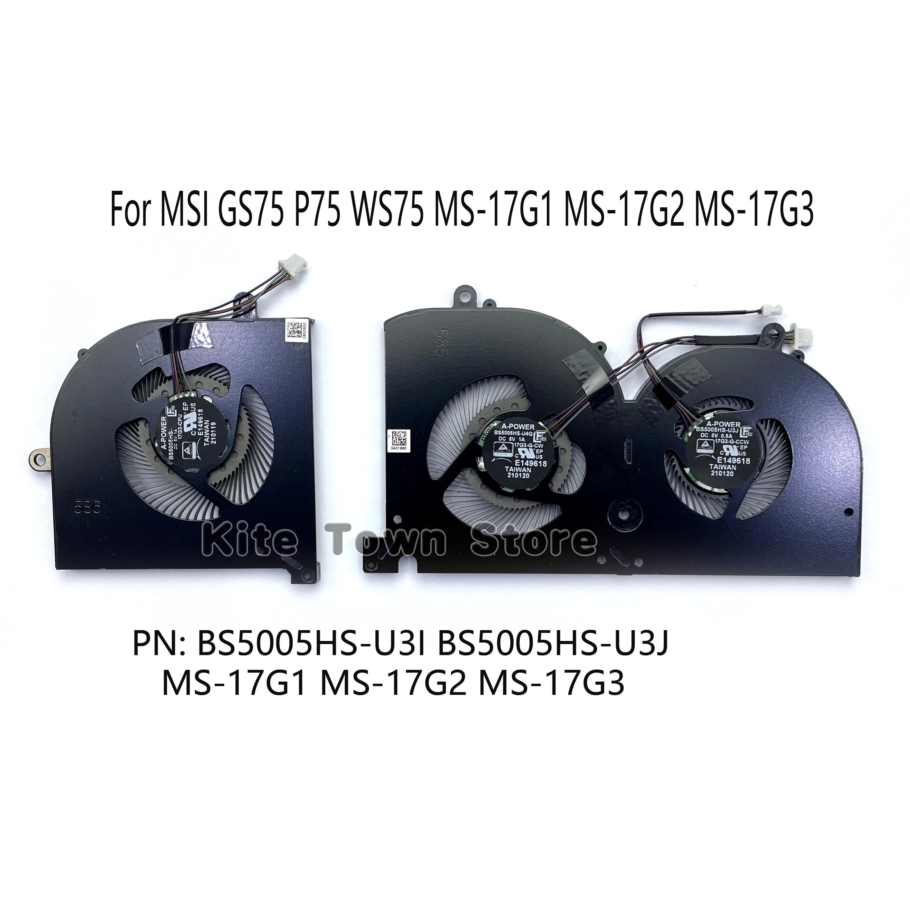 

New CPU+GPU Cooling 5V Fan for MSI GS75 P75 WS75 MS-17G1 MS-17G2 MS-17G3 P/N: BS5005HS-U3I BS5005HS-U3J MS-17G1 MS-17G2 MS-17G3