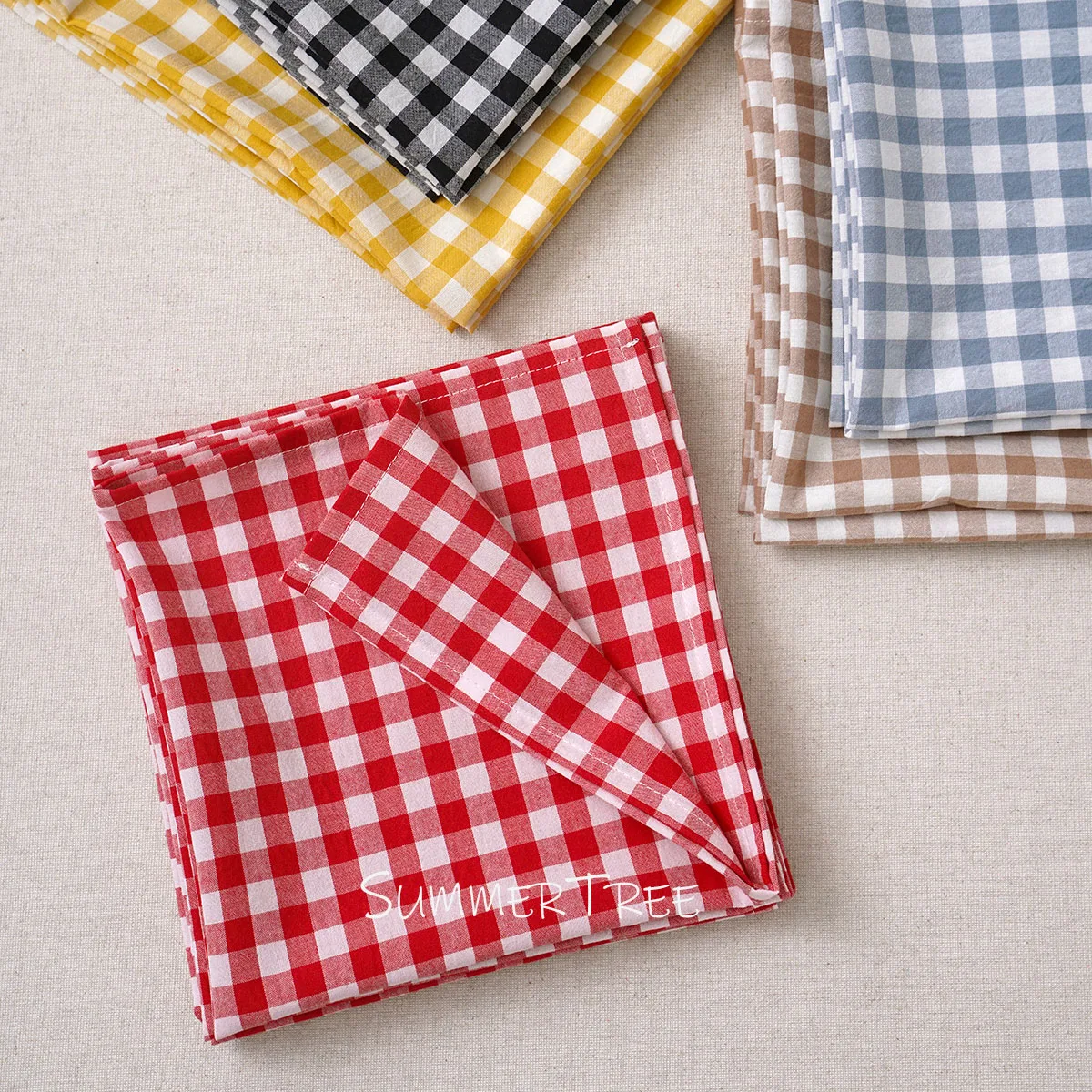 Set of 10 Gingham Cotton Napkins 42x42cm Reusable Check Cloth Napkin for Wedding Christmas Dinner Party Banquet Home Table Decor