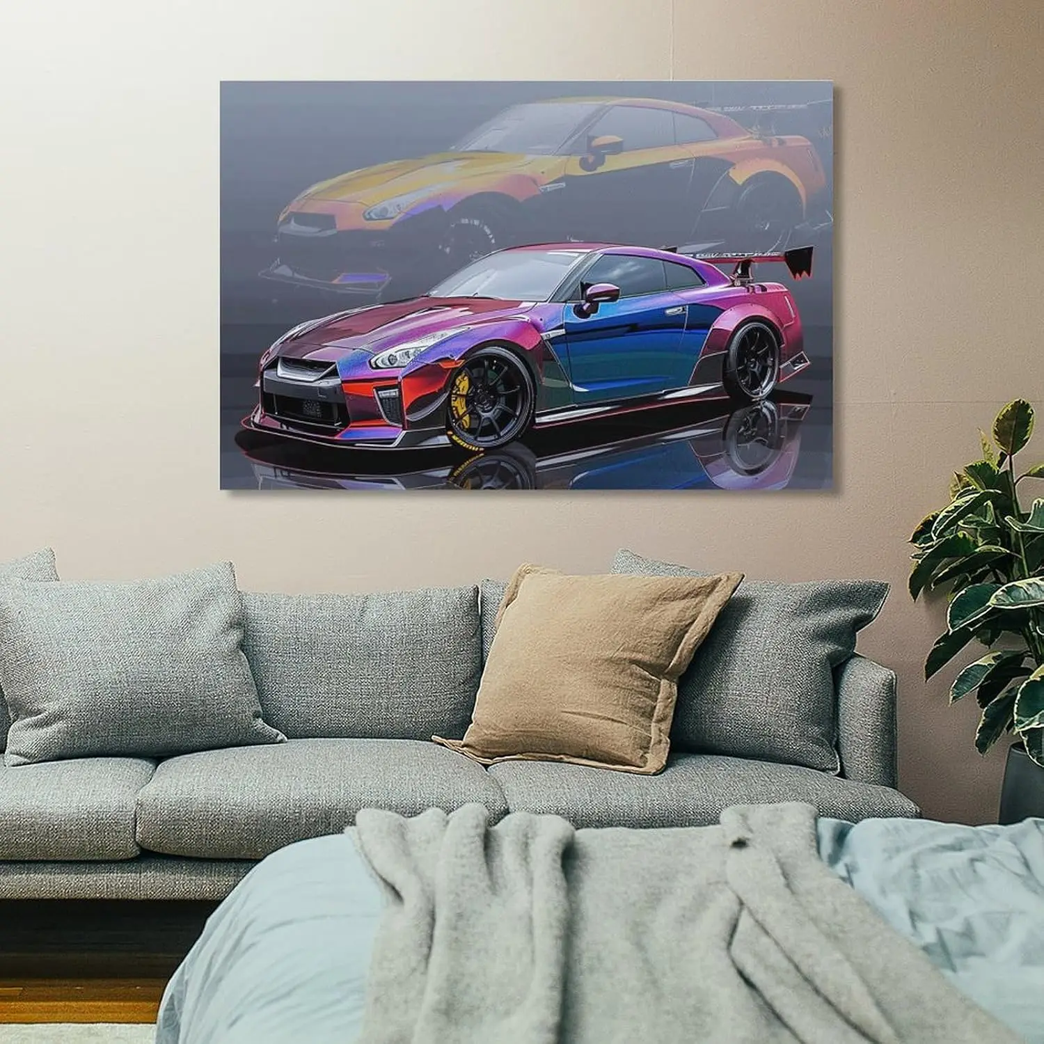Colorful sports car modified Jdm cartoon R35 car posters for male bedroom living room room decoration