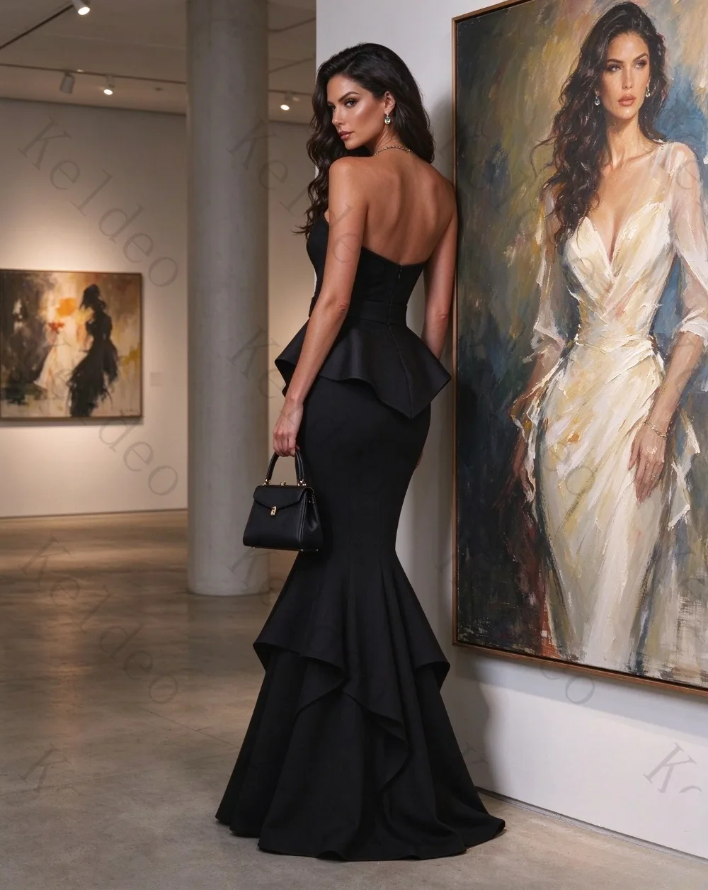 Customized Elegant Black Sweetheart Collar Mermaid Evening Gowns with Sleeveless Adjustable Belt Bareback Tail Banquet Dresses