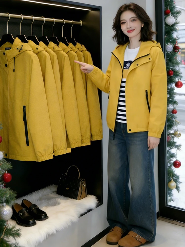 

Модная корейская куртка с капюшоном для женщин, повседневная, весенняя, новая, маленького размера, скрывающая недостатки фигуры, стройнящая, универсальная, молодежная, стильная верхняя одежда