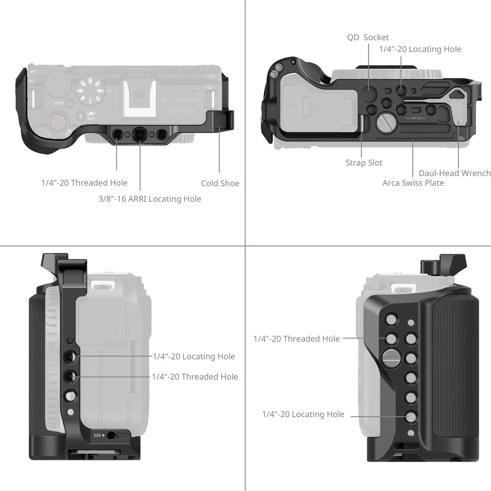 قفص كاميرا صغير الحجم لكاميرات Canon EOS R50 V مع قبضة Arca-Swiss لوحة الإصدار السريع حامل الحذاء البارد لحوامل ثلاثية الرؤية Gimbal