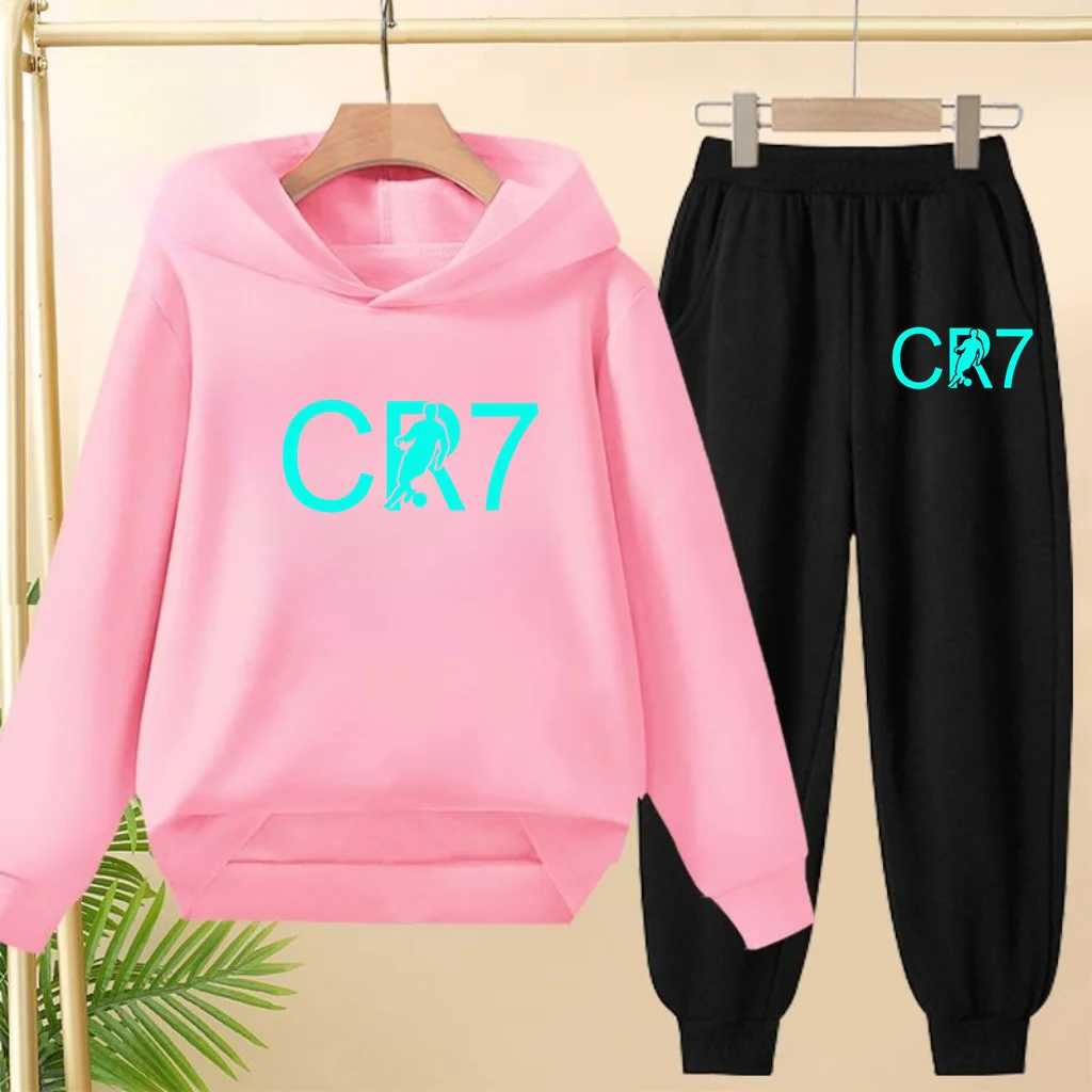 

New CR7 Coat Football Idol Print Children Hoodie 3-12Yrs Boys Girls Toddler Pullover+Pants Sports Casual Charming Sweatshirt Set