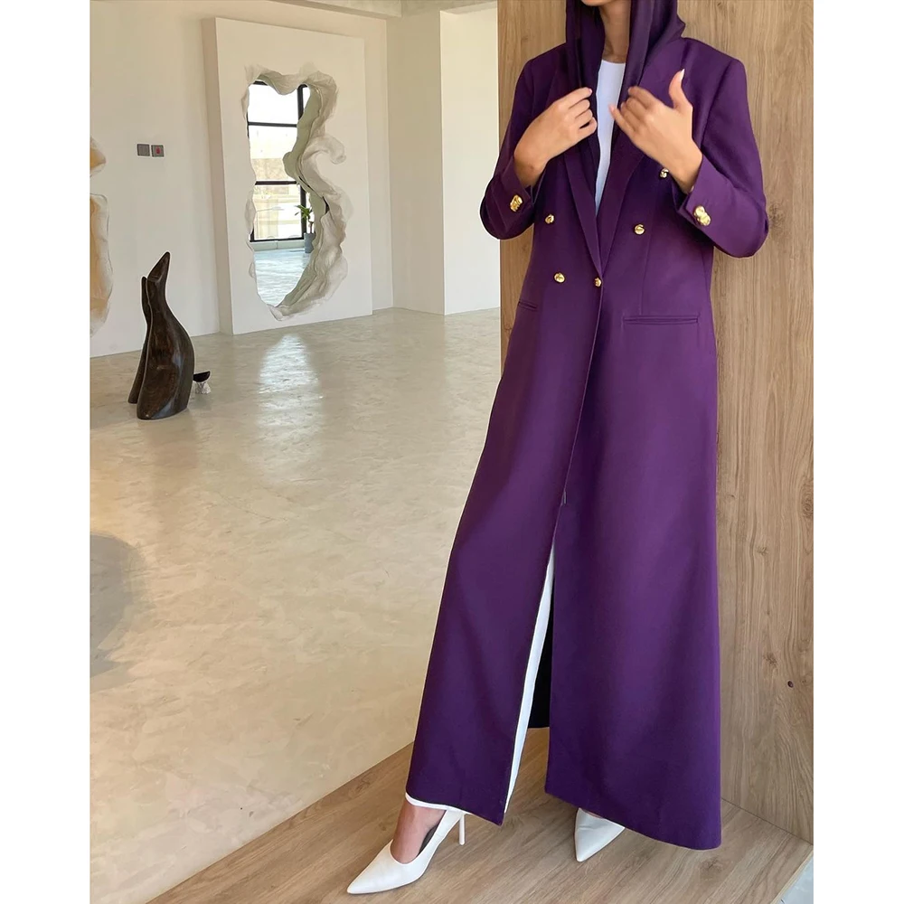 Purple Blazer Long  Jacket Double Breasted Peak Lapel Loose Outfits 1 Piece Formal Office Coat High Quality Luxury Abayas Dubia