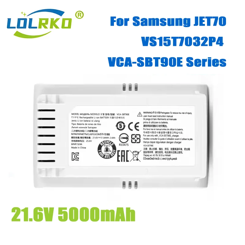 

Original replacement battery 21.6 V 5000mAh for samsung jet 70 VS15T7032P4 VCA-SBT90E Vacuum Cleaner Batteries