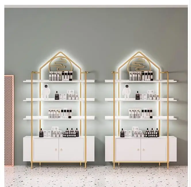 

Cosmetics display Rack Nail products shelf with light bag accessories shelf