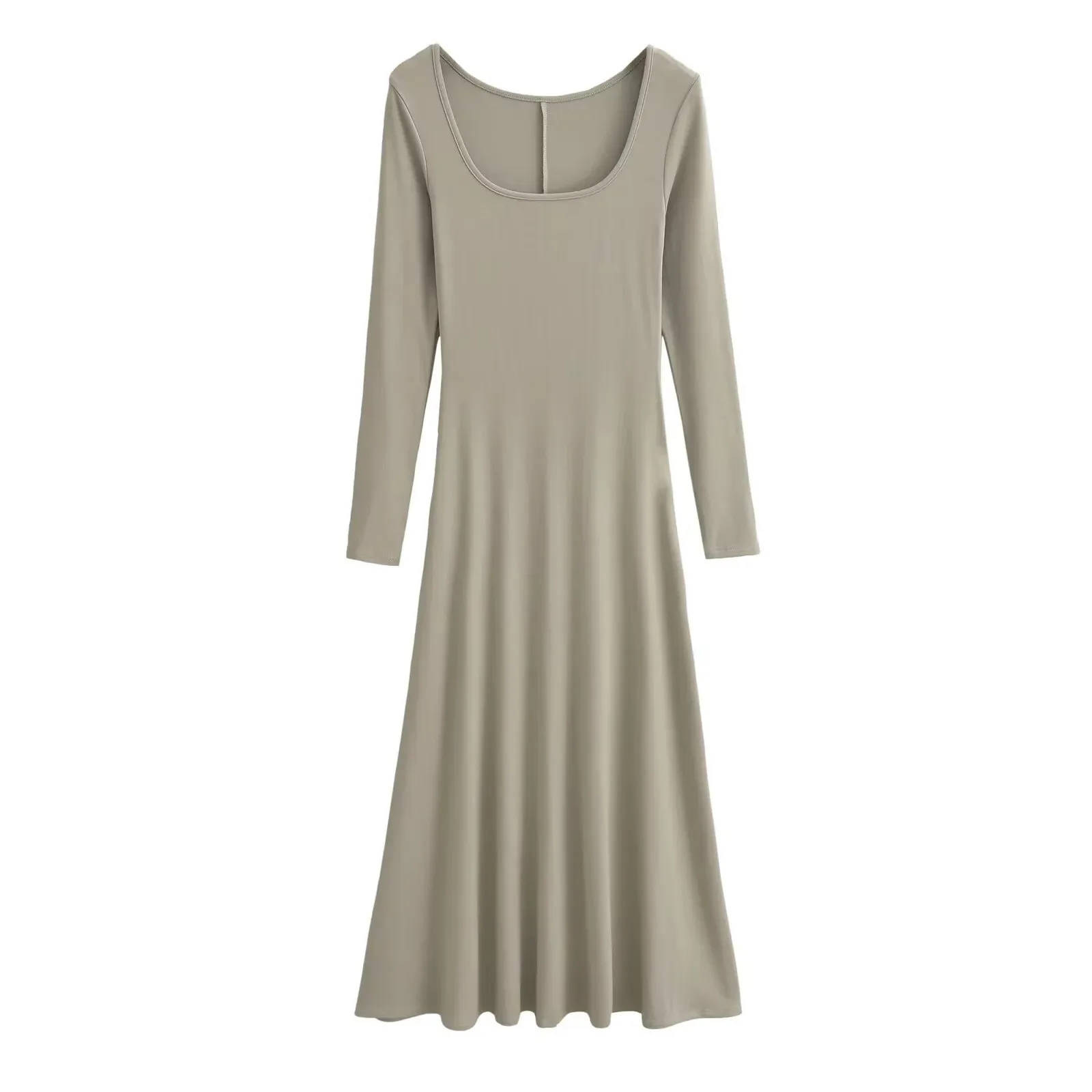 موضة جديدة نمط البلوز بأكمام طويلة ساحة الرقبة متوهج ألف خط عالية الخصر فستان التخسيس متوهج بلون فستان طويل 0XJ7