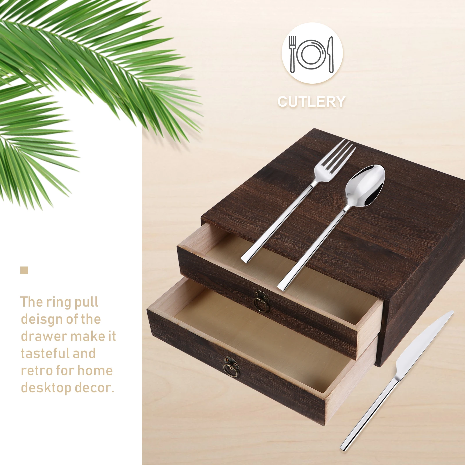 

1pc Solid Wood Desk Drawer Retro Desktop Organizer 2 Layer Storage Box For Home Office Decoration Table Organization