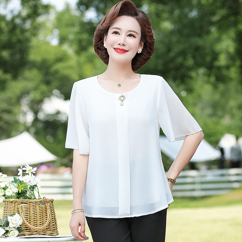 2024 Ruffle Short Sleeve Blouses Women White Chiffon Tops Sweet Red Office Shirts Korean Ladies Fashion Blouse Blusas Mujer