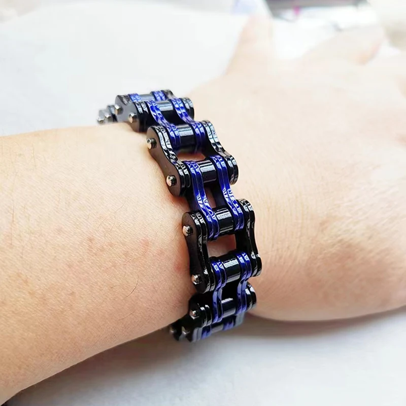16mm Punk Black Blue Bike Bicycle Motorcycle Chain Bracelet Men Women Hiphop Orange Green Stainless Steel Biker Bangle Jewelry