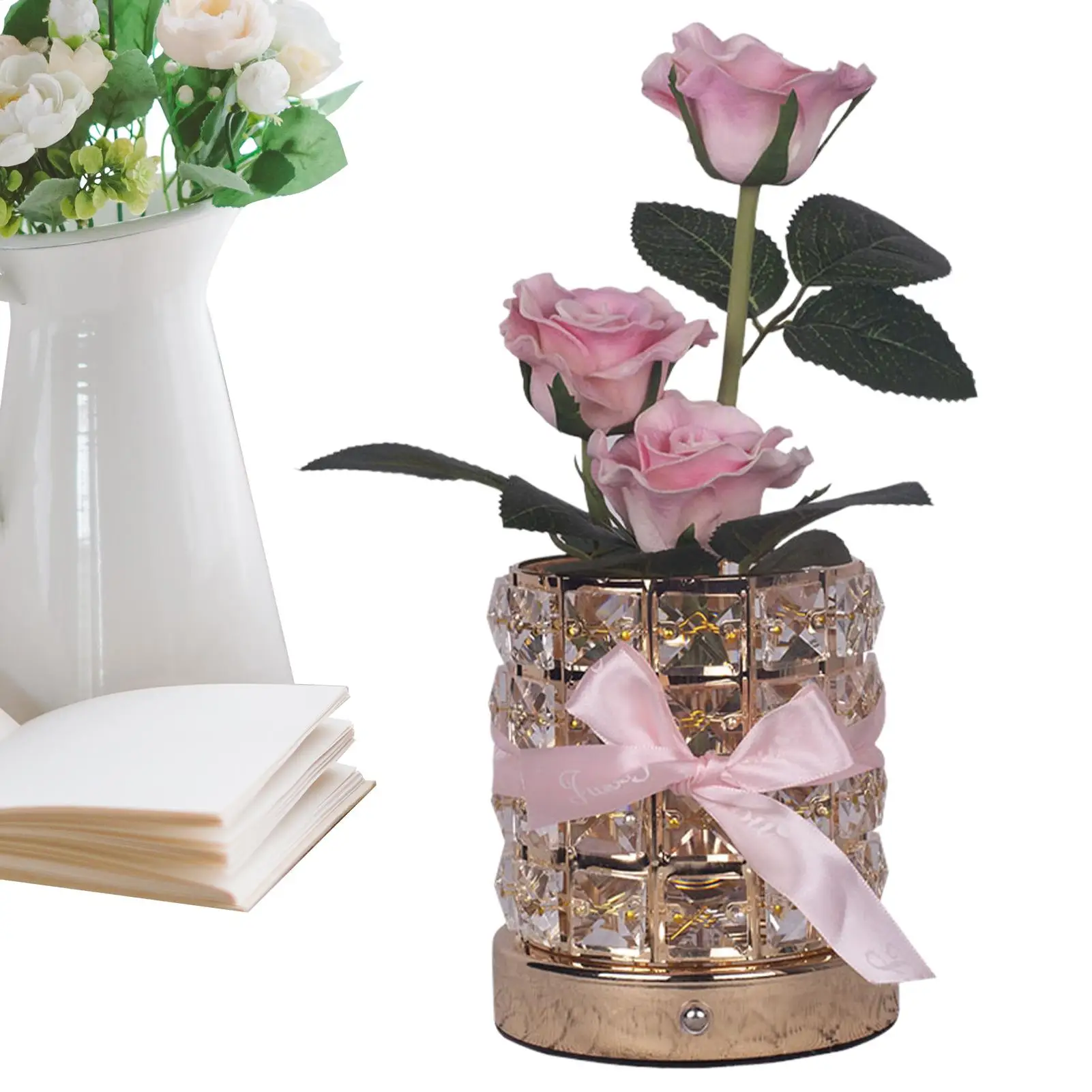 

Rose Light Crystal Night Lamp 3-Color Dimmable Rose Flower Romantic Decoration For Living Room Bedroom Nightstand Centerpiece