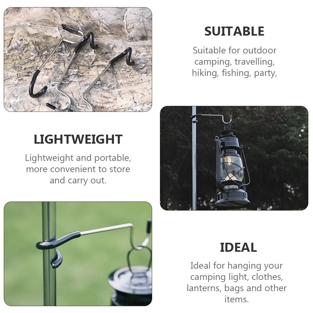 

2 Pcs Stainless Steel Hook Tent Lamp Hanger Outdoor Light Hooks Plant Portable Cast Iron Camping Hanging