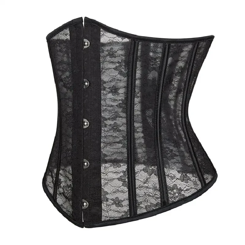 Corset Underbust Top Sexy Transparent Mesh Lace Women Gothic Lingerie Vintage Shape Body Waist Cincher Bustier White Black