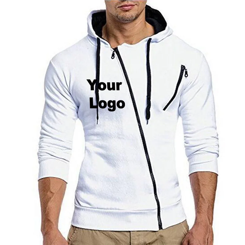 

Custom Logo Men Hoodies Sweatshirt Diagonal Zipper Coat Spring Autumn Trend Top Custom Streetwear