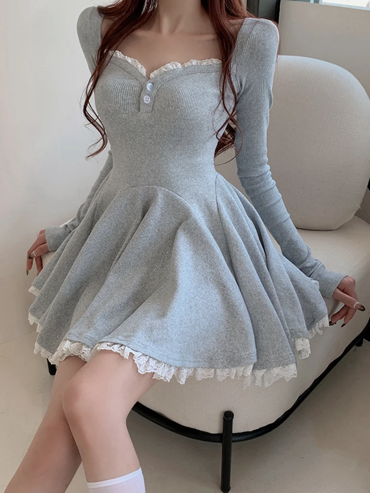 Mini Dress Women Pleated Korean Fashion Princess Faircore Hotsweet Partywear 원피스 Streetwear Elegant Vestidos Youthful Chic Girl