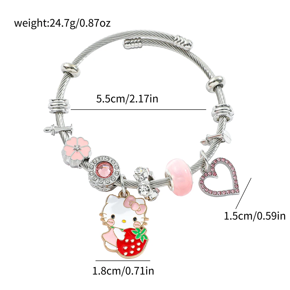 Anime Sanrio Hello Kitty Bracelet Cartoon Figure Hello Kitty love Rhinestones Bangle Girls Kawaii Jewelry Accessories