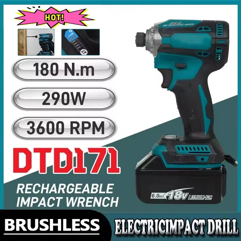 

Подходит для Makita DTD171, бесщеточная ударная отвертка, аккумуляторная отвертка, дрели, аккумуляторные электроинструменты, 18 В, BL мотор, голый инструмент, инструменты