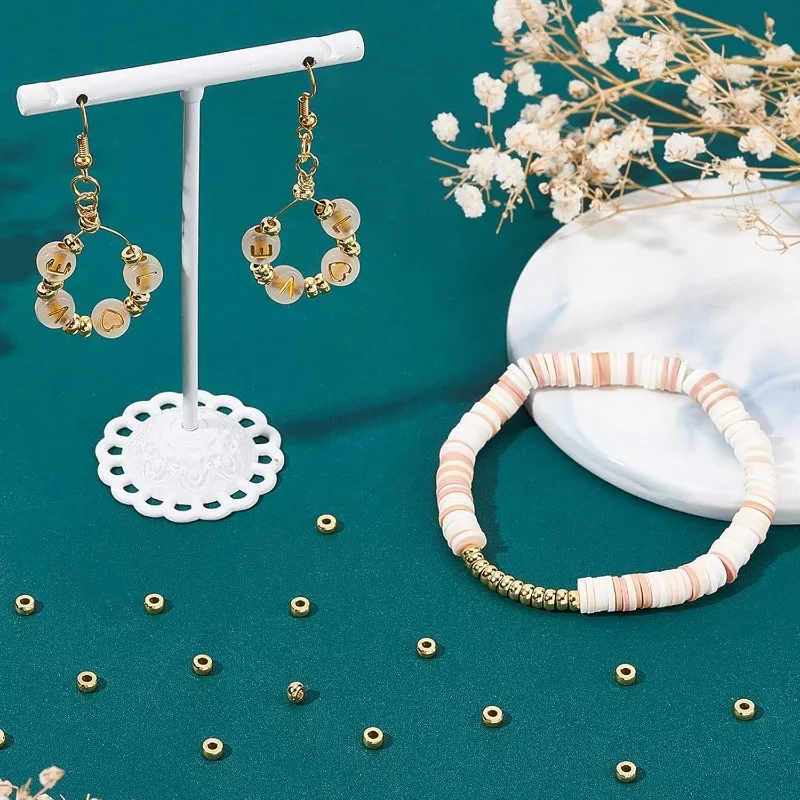 Heishi Clay용 플랫 라운드 비즈, 솔리드 황동 비즈, 금속 스페이서, 18K 골드 디스크 세이서 비즈, 4mm, 240 개