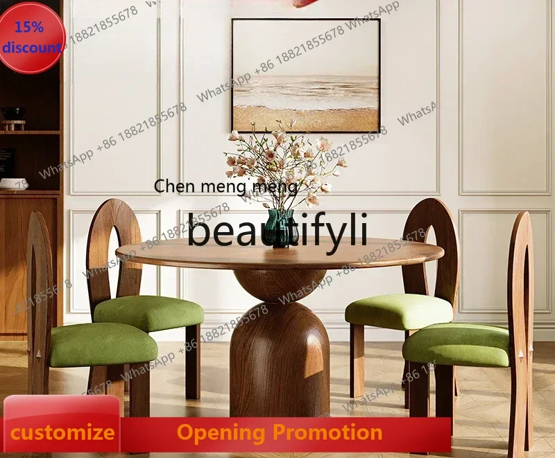 

S7486teae Medieval walnut solid wood round table household round dining table retro round dining table