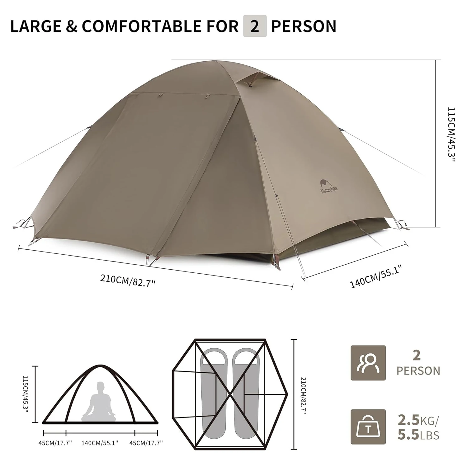 Naturehike Cloud River 2-3 אנשים אוהל תרמילאים עמיד למים, תמונה 6