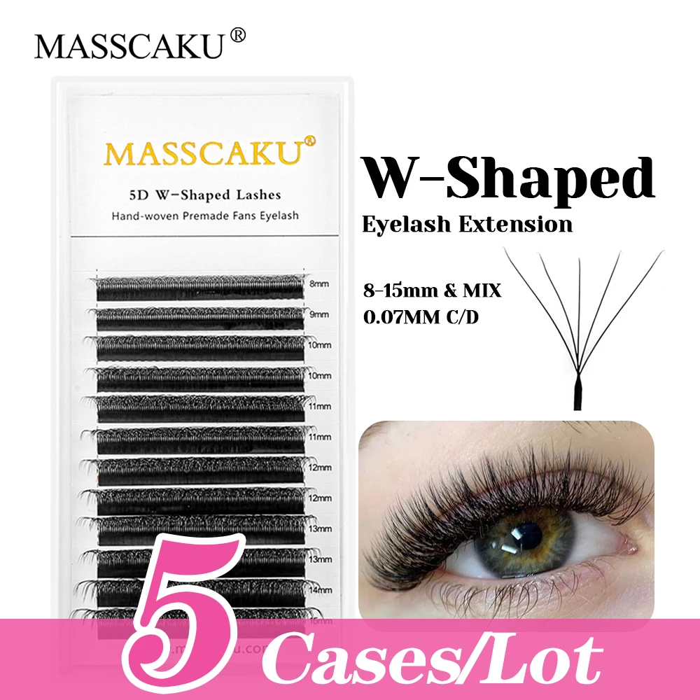 5 przypadków/partia MASSCAKU C D Curl Wispy W Shaped Premade Volume Fans Lash 8-15mm i Mix Size Natural Look 3D Clover Lashes w magazynie