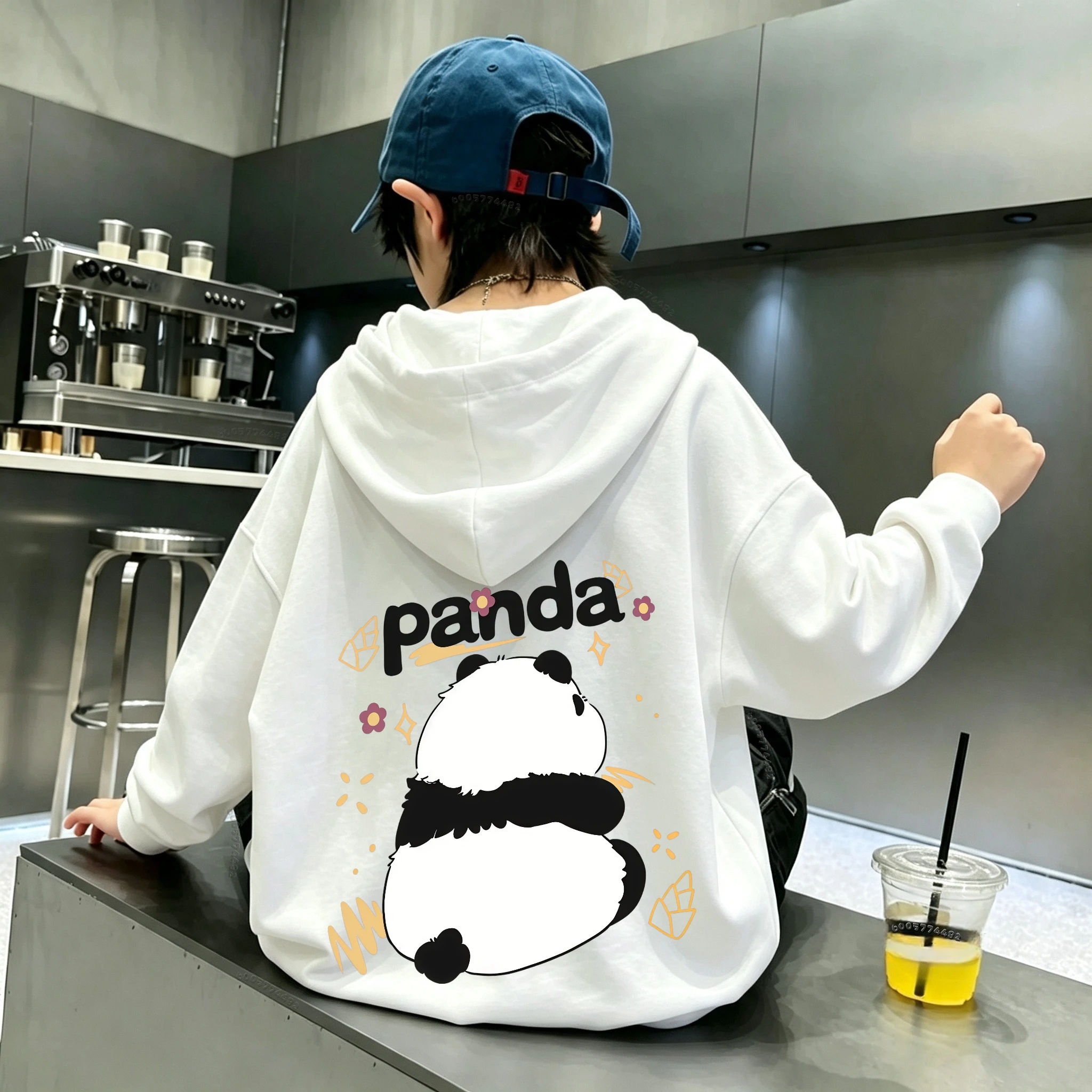 Best-selling fall and winter children's comfortable hooded sweatshirt with national treasure panda print hooded sports shirt