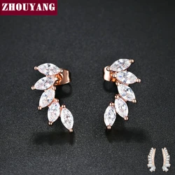 ZHOUYANG Stud Earrings For Women Cubic Zirconia Angel Wings RoseGold Color / Silver Color Fashion Jewelry KC164 KC165 KC173