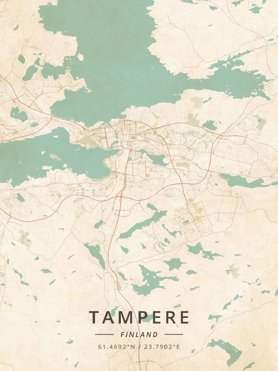 Tampere Finland Vintage Map Poster  Nature  Travel Collection Wall Art Print for Home Decor  Interior Design