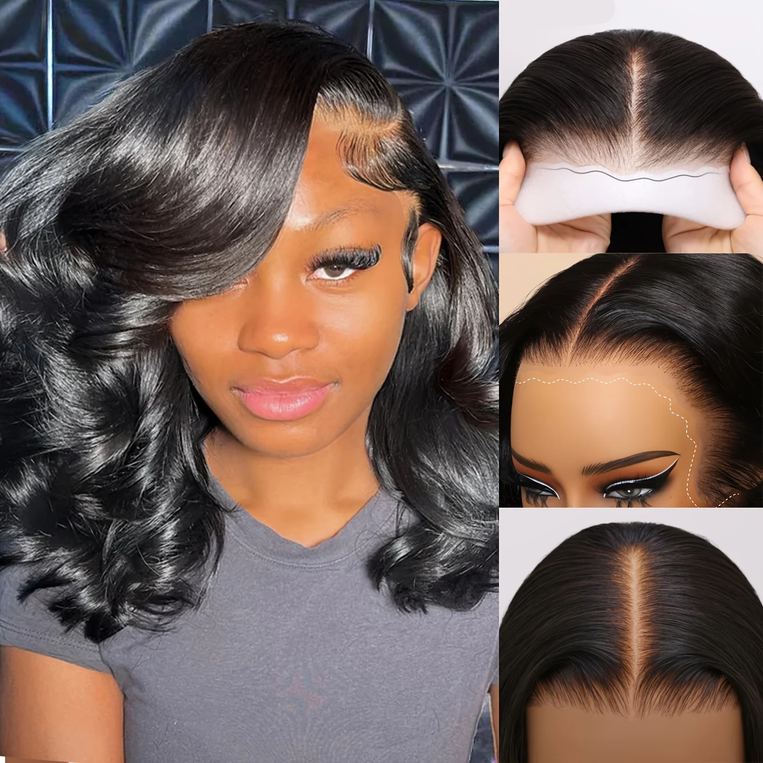 13x4 Glueless Bob Wig Human Hair Pre Cut Pre Plucked 200% Density Body Wave 13x4 Wear To Go Lace Closure Glueless Wigs
