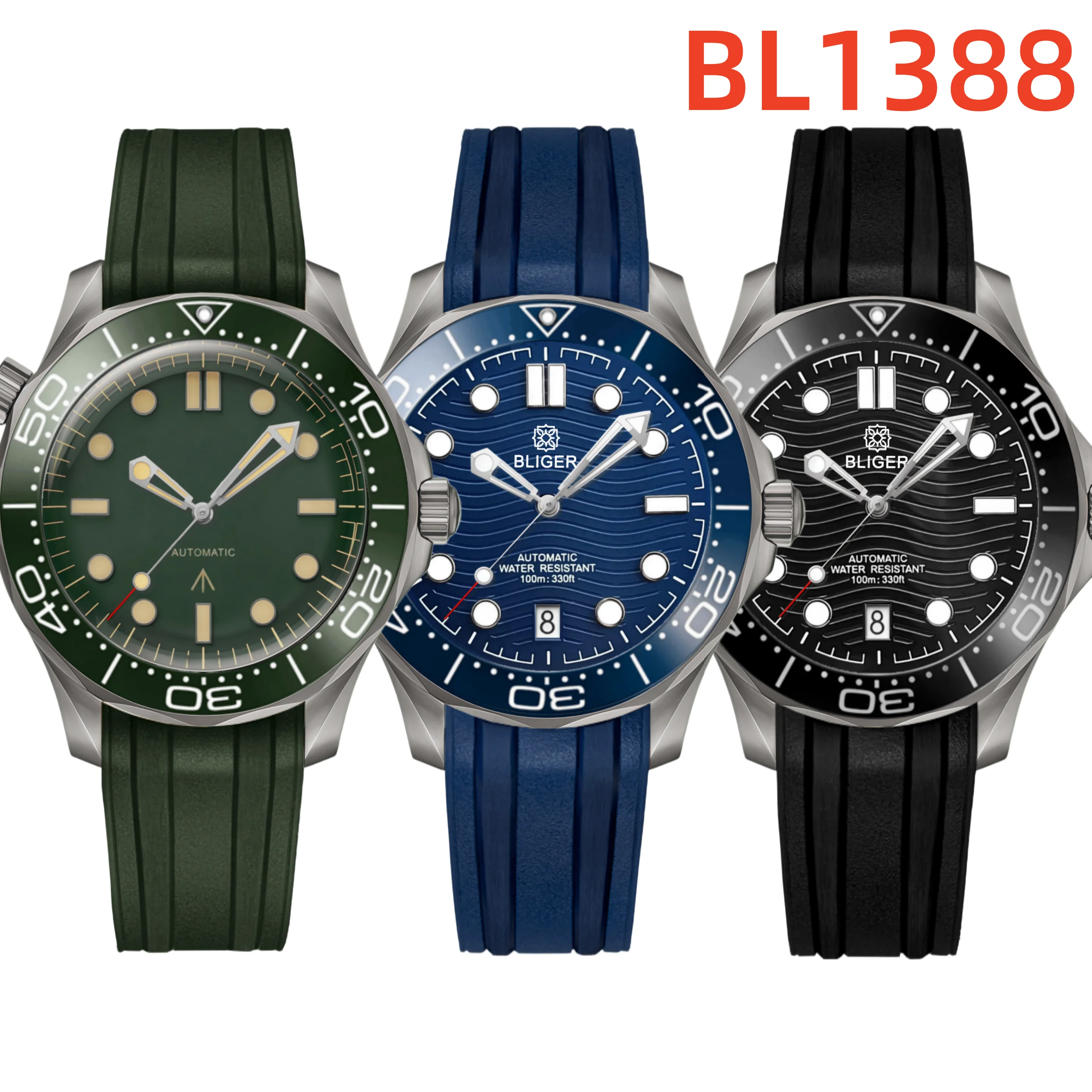 

Customizable DIY 41mm Titanium Steel Diving Wristwatch NH35A Mechanical Men Watches 6 o'clock Date Rubber Bracelet Roating Bezel