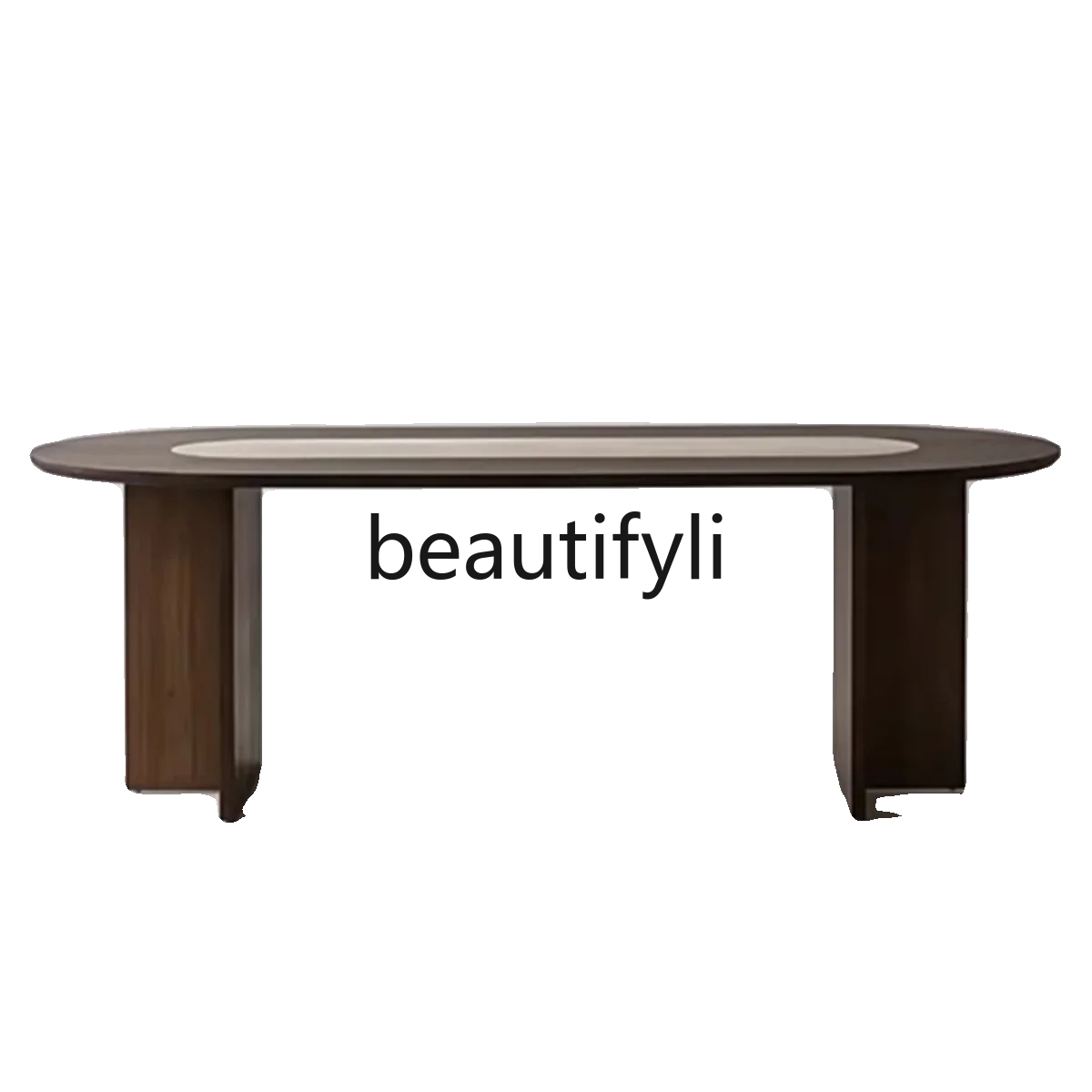 Medieval oval solid wood dining table Minimalist retro walnut color travertine household dining table