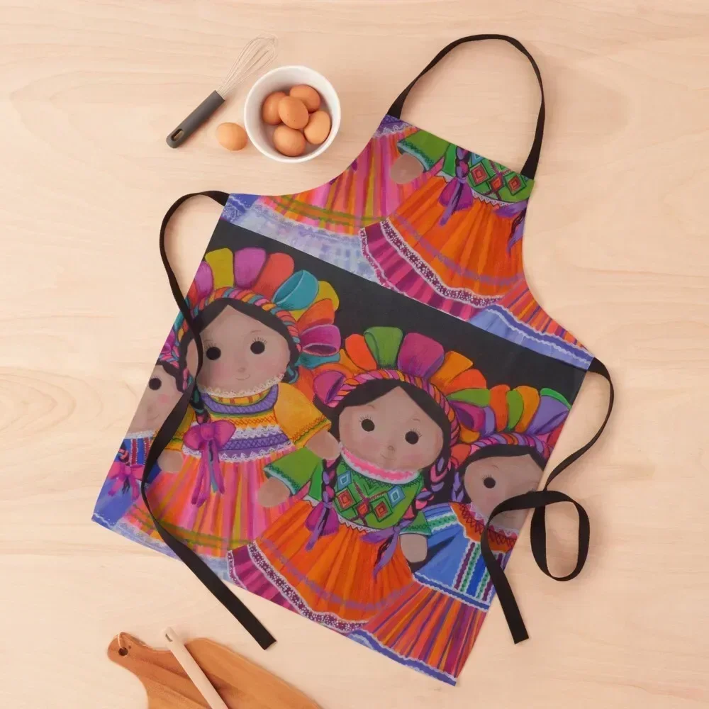 

Mexican litte dolls Apron Trim Cloth Teacher christmas kitchen waiter Apron
