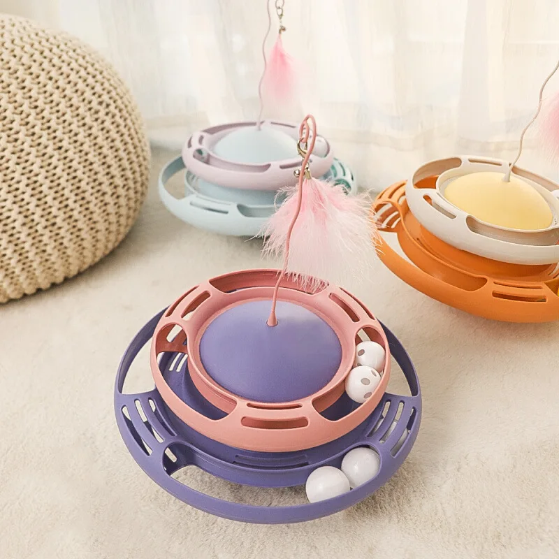 Cat Turntable Tumbler Toy Interactive Funny Feather Circular Turntable Kitten Toys For Cats Kittens Purple Blue The New Toy