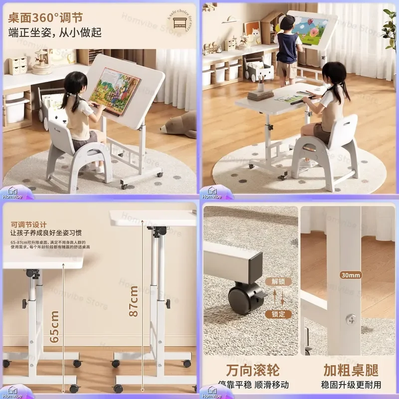 Foldable Lifting Bedside Table Adjustable Height Study Desk for Kids Writing Reading Stand Multifunctional Mobile Sofa Side