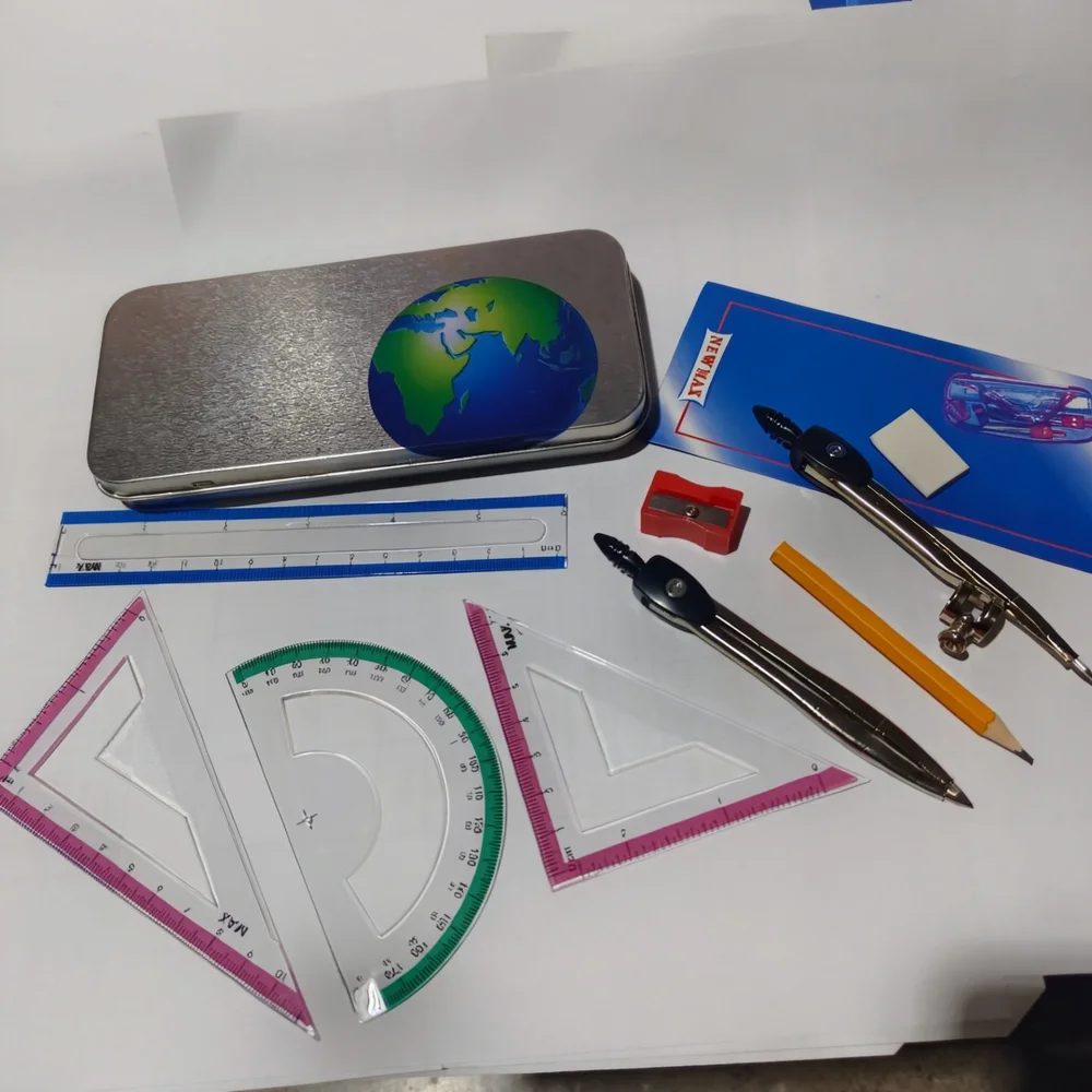 Precision Geometry Compass Drafting Kit Metal Stationery Set Tin Box For Student Math School Drawing Project Tools