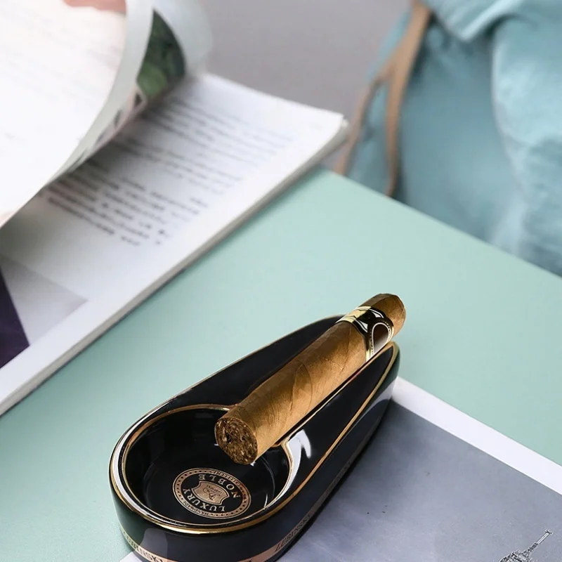 Hot Sale European Ceramic Cigar Ashtray Unique Creative Portable Cigar cigarette Stand Accessories for Home Office Single User view 2