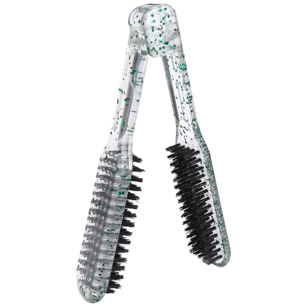 

Transparent Clamp Brush Bristles V-Shaped Hair Straightener Comb Women Green Detangler Double Sided Straightening Tool