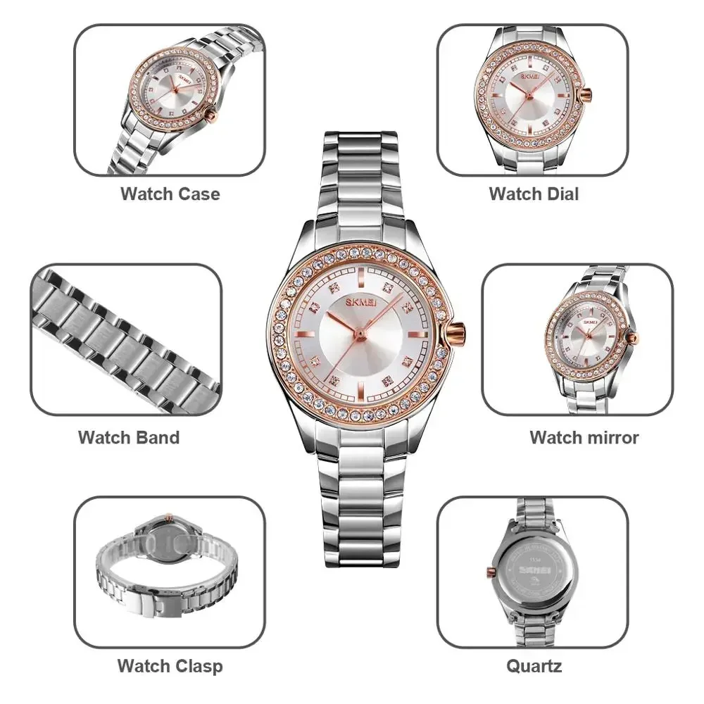 SKMEI 1534 Lady Watches Waterproof Stainless Steel Strap reloj mujer Fashion Women Quartz Watch Innovative Diamond Wristwatches