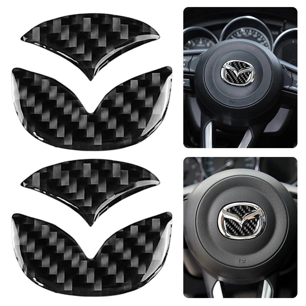 غطاء مركز عجلة القيادة من ألياف الكربون ، ملصقات زخرفية ، ملحقات الشارات الداخلية ، مازدا لا ، أتينزا ، ، من 1-4
