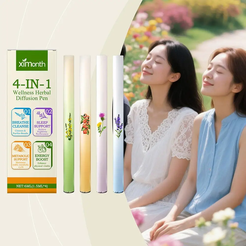 4-in-1 Aromatherapy Air Freshening Pen - Relaxing Senses Refreshing Invigorating Lung-Cleansing Diffuser Pen Clear Breathing