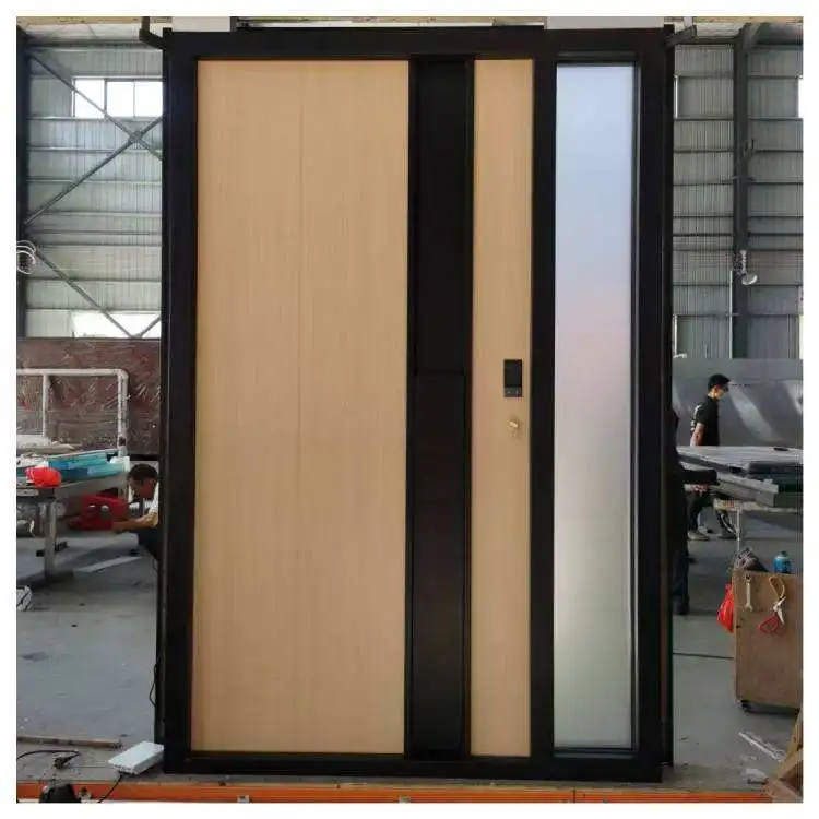 Suitable for Apartments and Villas Wood Grain Color Heavy Duty Aluminum Alloy Security Door with Anti Theft Lock Entrance Doors
